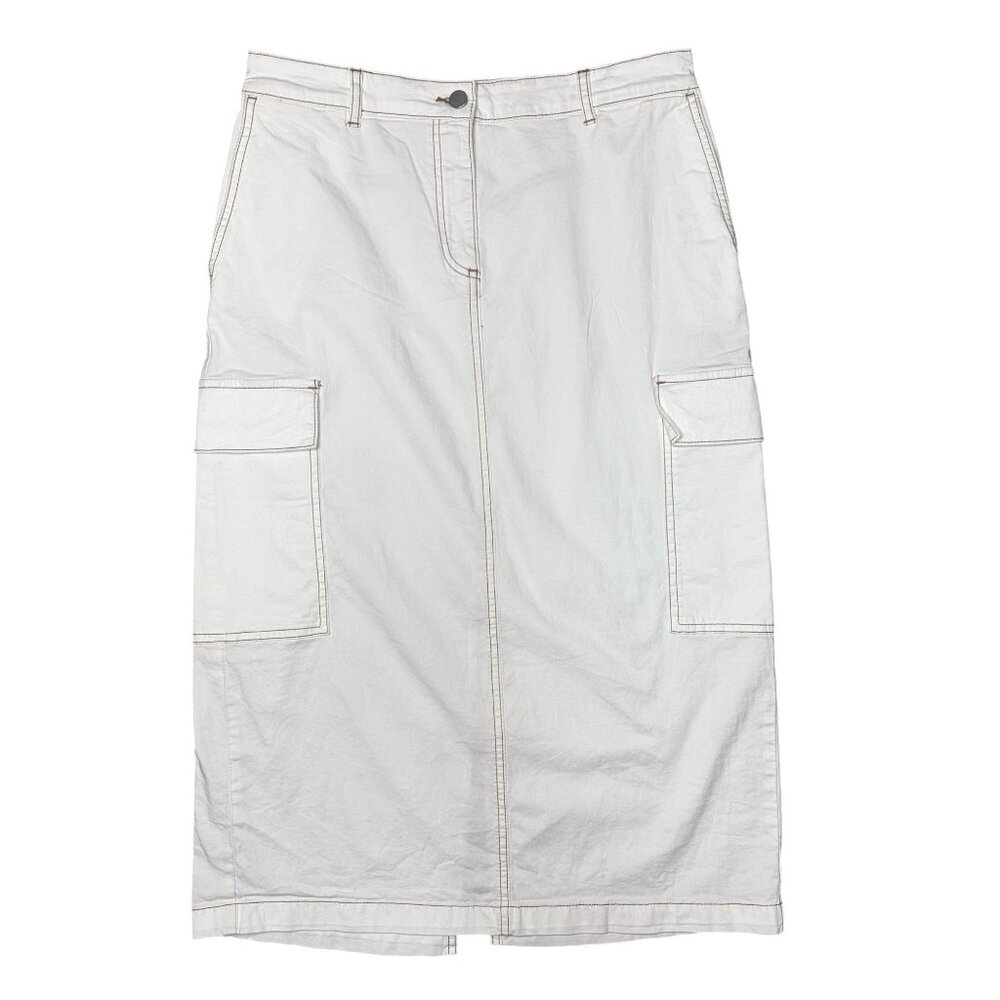 Nicole Miller White Khaki Cargo Skirt Size 6 Mid Length Straight
